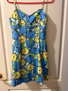 Moschino Blue and Yellow Lemon Print Dress